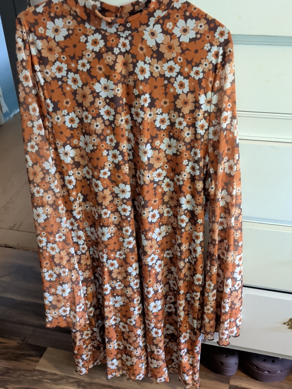 Floral Orange Mini Bell Sleeve Dress